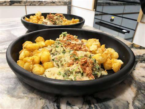 Courgettini met witte pens en krielaardappeltjes