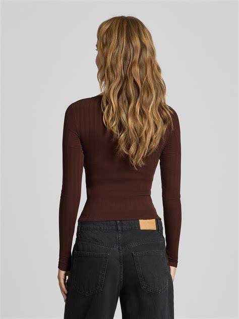 Chocoladebruin dames shirt lange mouwen
