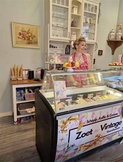 Vintage winkel met ijs en woondecoratie