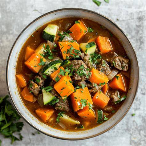 Okrasoep met zoete aardappel in kom