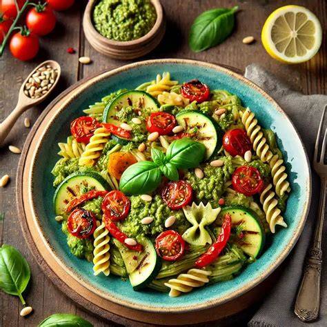 Volkoren pasta met kleurrijke groenten
