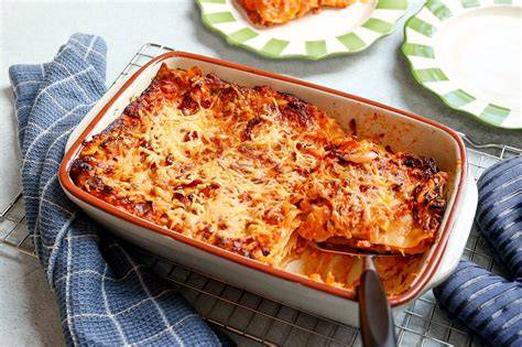Lasagne met groenten en spekjes goudbruin