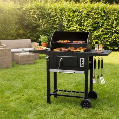 BBQ smoker met rookvlees en thermometer