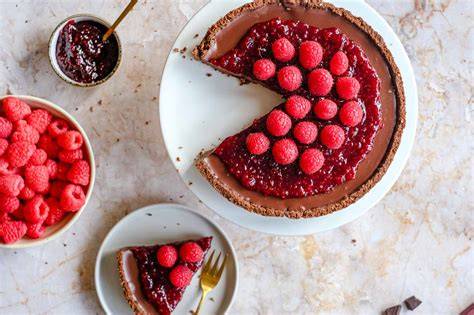 Chocoladevulling met frambozen en karamel