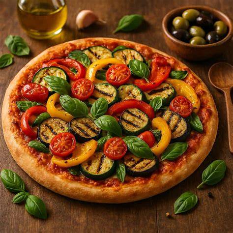 Vegetarische pizza met groenten en mozzarella