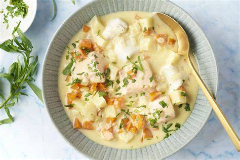 Zoete-aardappelpuree met wortel erwten vis