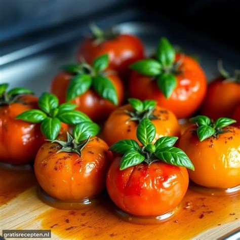 tomaten met knoflook laurier olie uit oven