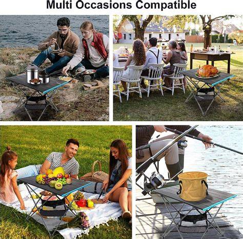 Opvouwbare tafelgrill op campingtafel
