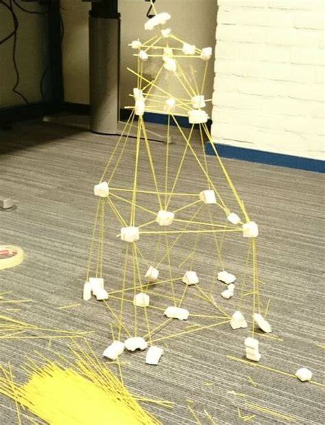 Spaghetti marshmallow toren met driehoeken