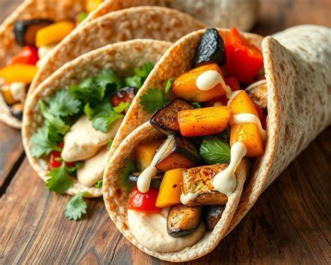 Veganistische wraps met kleurrijke groenten