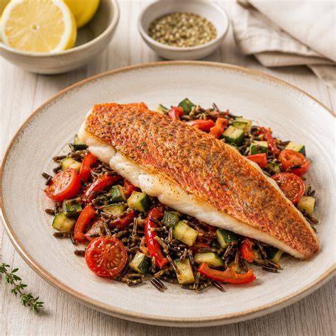 Baarsfilet op de huid krokant gebakken